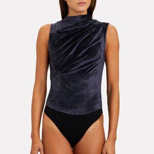 RtA Julie Ruched Velvet Bodysuit Navy Size Small NEW NWT